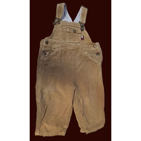 Tommy Hilfiger Vintage 90s Carpenter Tan Bib Corduroy Overalls Toddler 12-18M - Picture 1 of 8